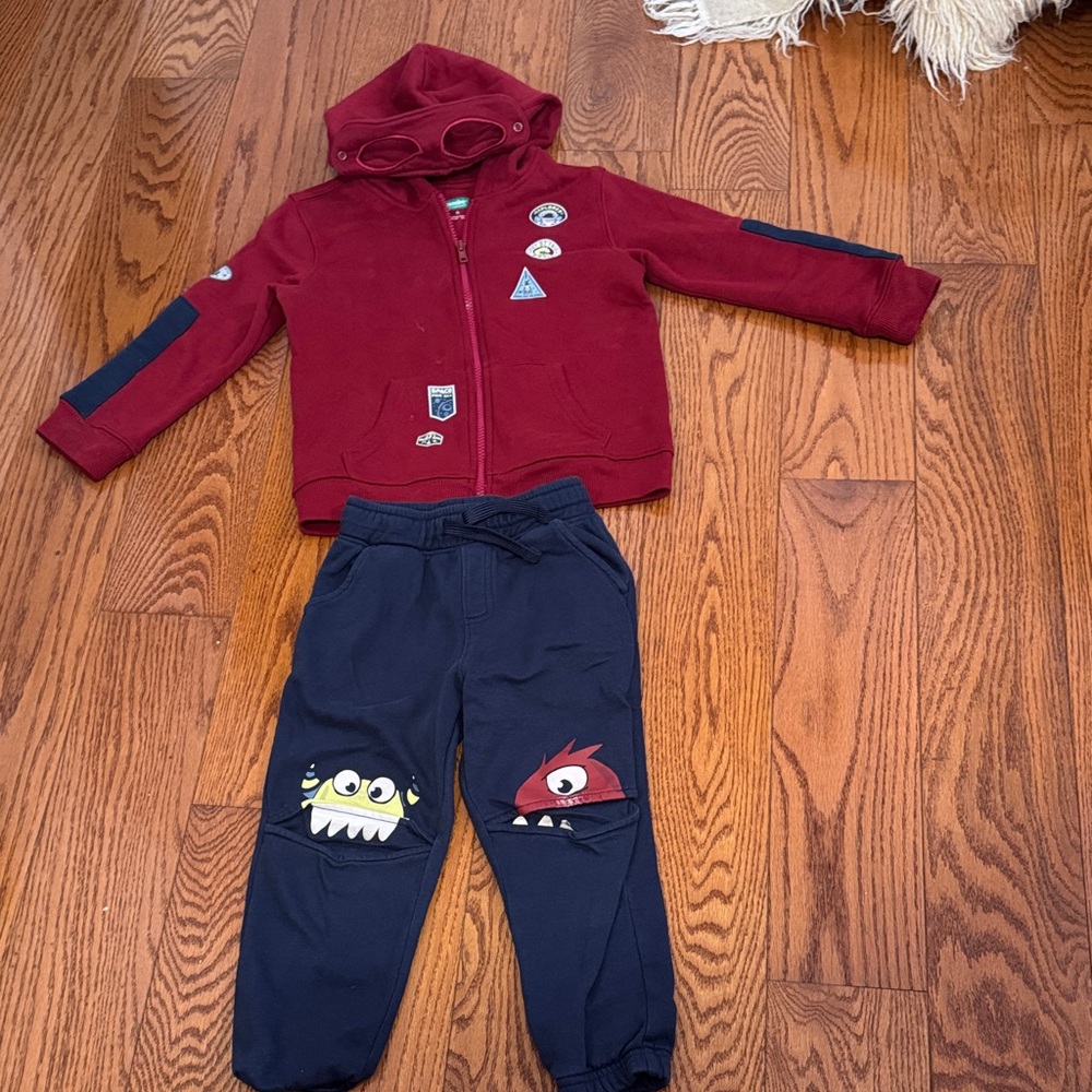 Kids Burgundy and Navy Monster Jogger Set